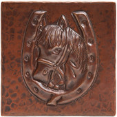 Horseshoe with horsehead design copper tile