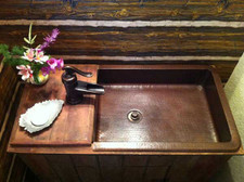 Custom copper sink in Dark Patina