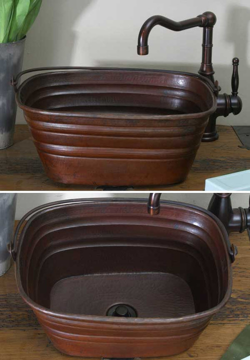 Hammered copper vessel style bucket sink by Hammermarc.