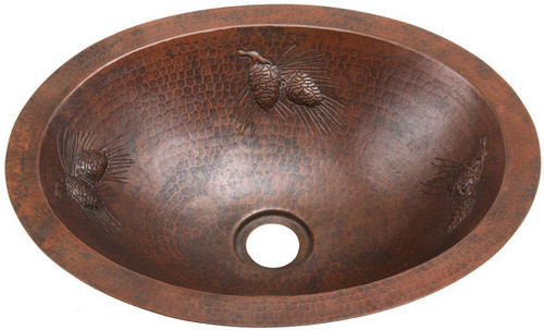 Small copper oval sink with Pinecone Design