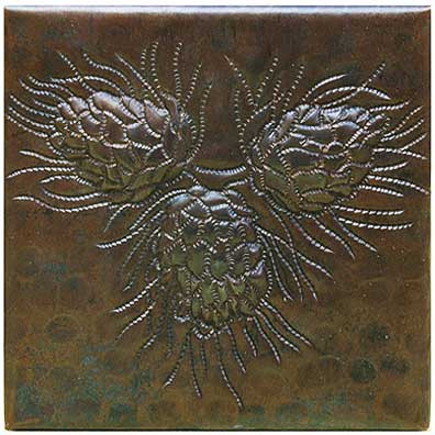 Triple Pinecone hammered copper tile TL242