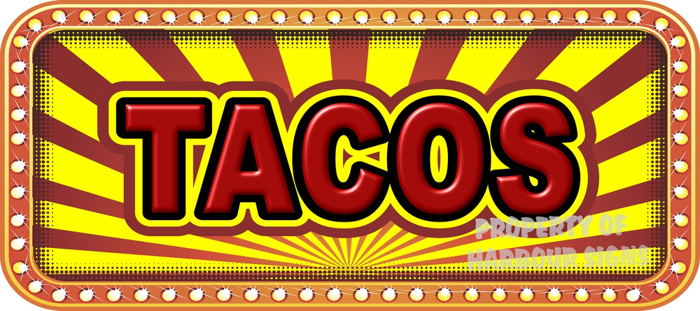 Tacos Vinyl Menu Decal for your Restaurant Storefront Window or Food Trucks and Concessions.