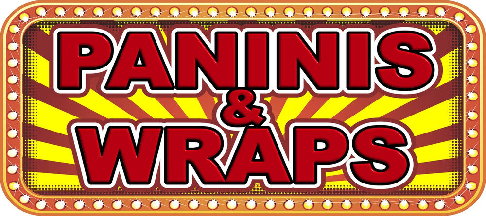 Paninis & Wraps Vinyl Menu Decal for Restaurant Storefront Window or Food Trucks and Concessions