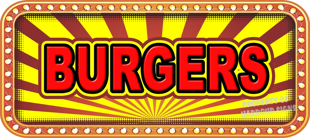Burgers Vinyl Menu Decal for your Restaurant Storefront Window or Food Trucks and Concessions.