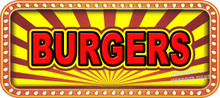 Burgers Vinyl Menu Decal for your Restaurant Storefront Window or Food Trucks and Concessions.