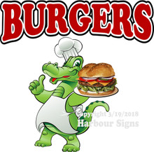 Burgers Hamburger Vinyl DECAL Alligator Food Concession 