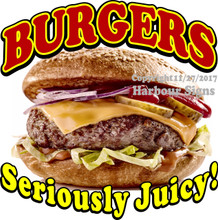 Burgers Hamburger Vinyl DECAL Seriously Juicy Food Concession