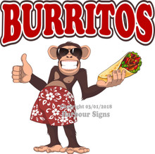 Burritos Vinyl DECAL Monkey Mexican Food Concession
