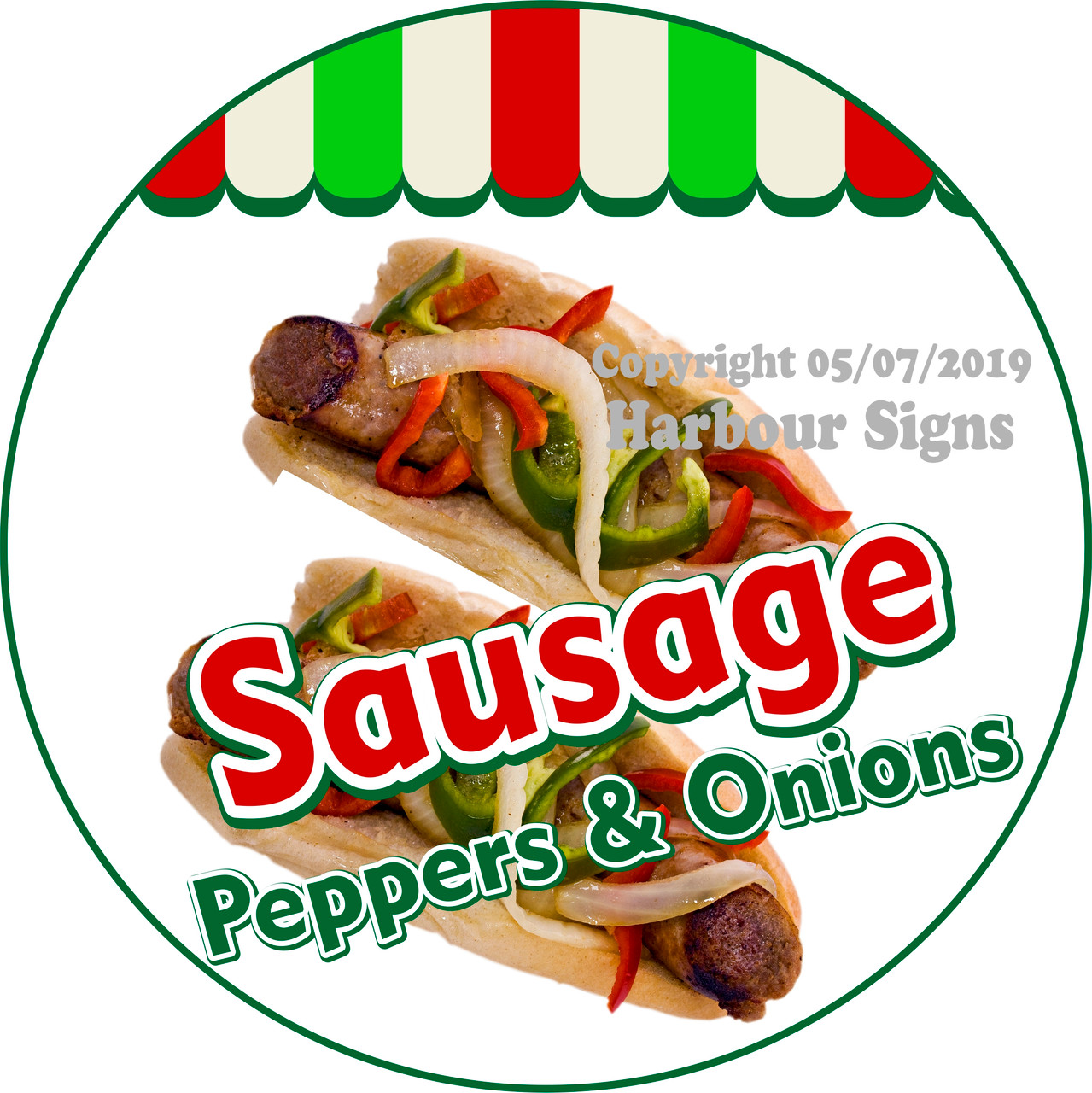 Italian Sausage Peppers Onions Sandwich Sub Concession Food Truck Menu Decal 14" 