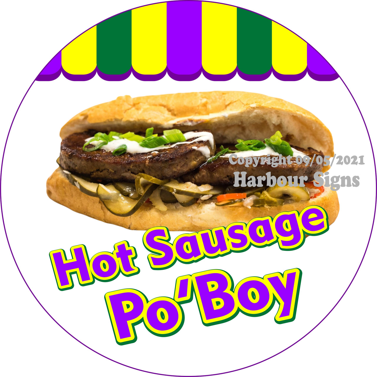 Hot Sausage Po' Boy DECAL Circle Sandwich Food Truck Concession Vinyl