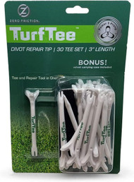 Zero Friction Turf Tees Power 3-Prong (3" White, 30pk) Golf Tee / Repair Tool NEW