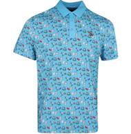 Original Penguin Polo Shirt (Martini Print, Blue Atoll, Medium)  NEW
