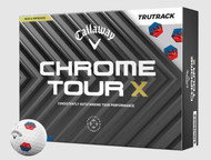 Callaway Chrome Tour X Tru Track Golf Balls (White/Blue/Red, 12pk) 1dz 2024 NEW