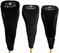 On Course Magna Golf Club Headcovers (Black, 3 pack) NEW