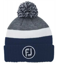 Footjoy Winter Knit Pom Beanie HDZ (Navy/White/Grey) Golf NEW