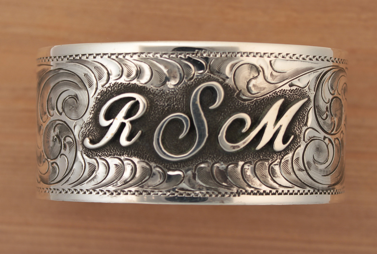 Hand Engraved Monogrammed Sterling Silver Cuff Bracelet