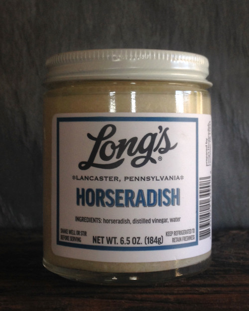 The original Long's premium horseradish.
Small-batch, fresh-grated horseradish. Just 3 ingredients: Premium horseradish roots, distilled vinegar, and water. No salt, sugar, or other additives. Making it fresh by hand and keeping it simple is why it is the best horseradish available. 