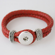 RED ONE BUTTON BRAIDED LEATHER BRACELET - 21 CM