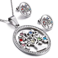 LUXE OVAL TREE OF LIFE COLORS CRYSTAL SET (SS - SILVER)