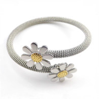 LUXE SS CUFF BANGLE - HAPPY DAISIES (SILVER)