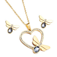 SET LUXE HEART DRAGONFLY  (SSGOLD-PEWTER)