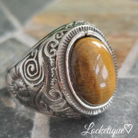 LUXE SS  NATURAL STONE MEN RING - EYE OF TIGER (S14)