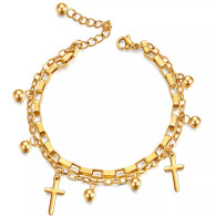 LUXE SS DANGLE BRACELET/ANKLET - MINI CROSS (GOLD)
