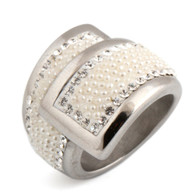 LUXE SS  RING - AKOYA PEARLS & CRYSTALS (S6)