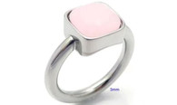 LUXE SS  SQUARE STONE RING - PINK AGATE (S9)