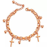 LUXE SS DANGLE BRACELET/ANKLET - MINI CROSS (RG)