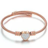 LUXE SS WIRE BANGLE - DELICATE PAVE CRYSTALS HEART (RG)