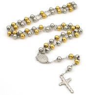 LUXE SS NECKLACE - RELIGIOUS ROSARY  CROSS (GOLD&SILVER)