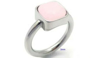 LUXE SS  SQUARE STONE RING - PINK AGATE (S8)