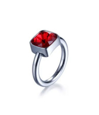 LUXE SS  SQUARE STONE RING - RUBY (S7)