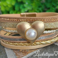 MAGNETIC BRACELET - A PEARL INSIDE HEART (GOLD)