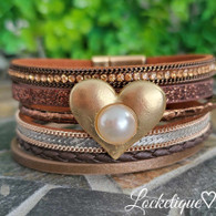 MAGNETIC  BRACELET - A PEARL INSIDE HEART (BRONZE)