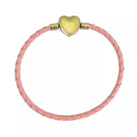 CB HEART BRACELET  LEATHER (PINK) GOLD