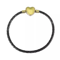 CB HEART BRACELET  LEATHER (BLACK) GOLD