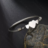LUXE SS THREE HEARTS WIRE BANGLE (SILVER)
