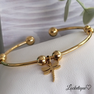 LUXE SS CUFF BANGLE SET - A DRAGONFLY (GOLD)