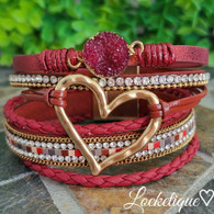 MAGNETIC BRACELET - GOLDEN HEART ( WINE RED)