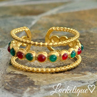 LUXE SS  RING ADJUSTABLE - BOHO COLORS (GOLD)