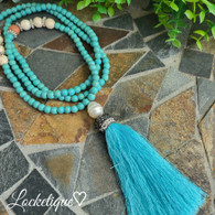 TASSEL NATURAL PINE STONES BEADS NECKLACE - TURQUOISE