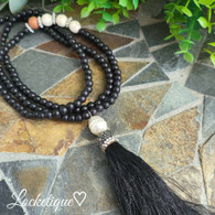TASSEL NATURAL PINE STONES BEADS NECKLACE - ONYX