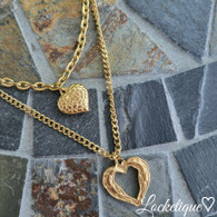 LUXE TWOLAYERS SS NECKLACE SET - WING HEARTS (GOLD)