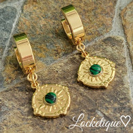 EARRINGS LUXE SS  - MALACHITE GREEN SUN (GOLD)