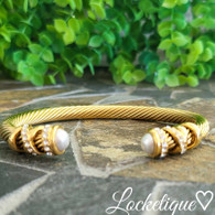 LUXE SS WIRE BANGLE - PERSIAN (CULTURE PEARL) GOLD