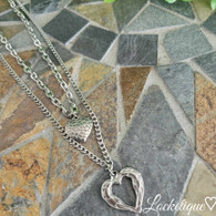 LUXE TWOLAYERS SS NECKLACE SET - WING HEARTS (SILVER)