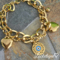 LUXE  SS BRACELET - FATIMA EYE & HEARTS (GOLD)