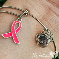 LUXE SS ADJUSTABLE  BANGLE- BREAST CANCER (PINK RIBBON)